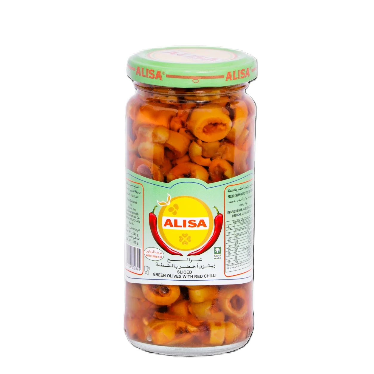 Alisa Sliced Green Olives with Chili 120 g